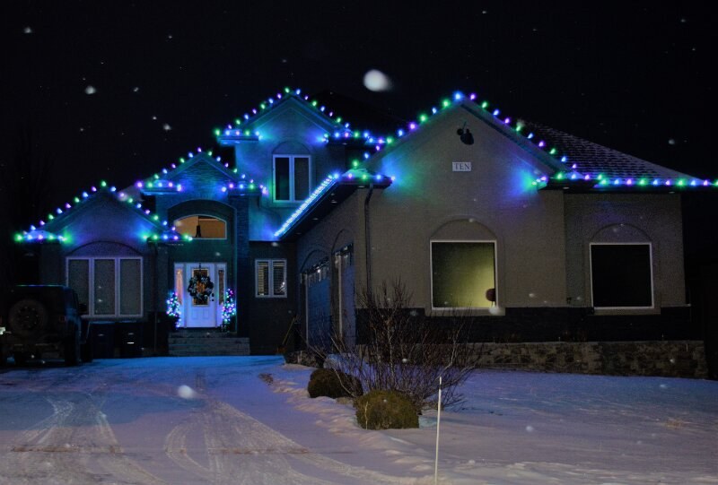 Blue Holiday Lighting Home Snow