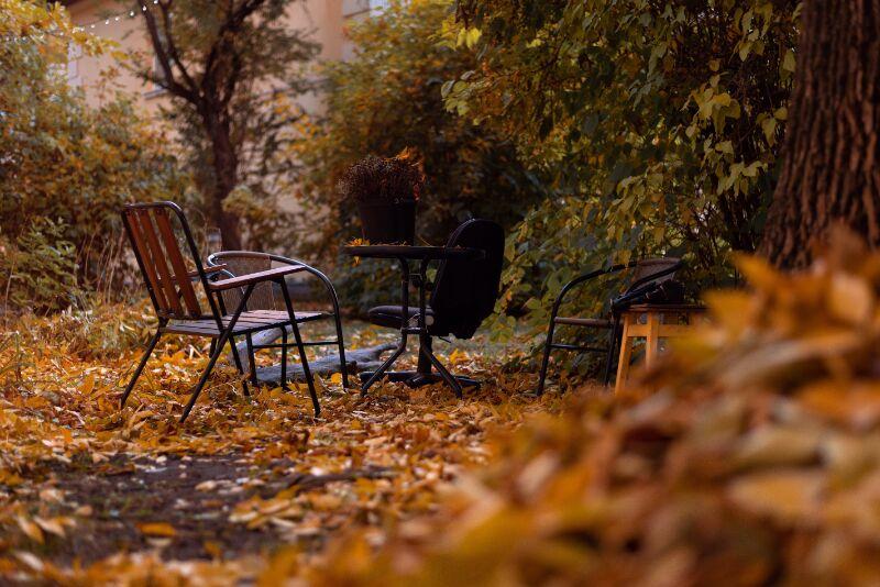 Chairs And Table Autumn Leaves