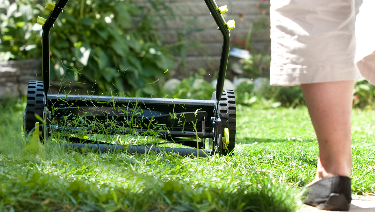 Women Mowing With Push Mower