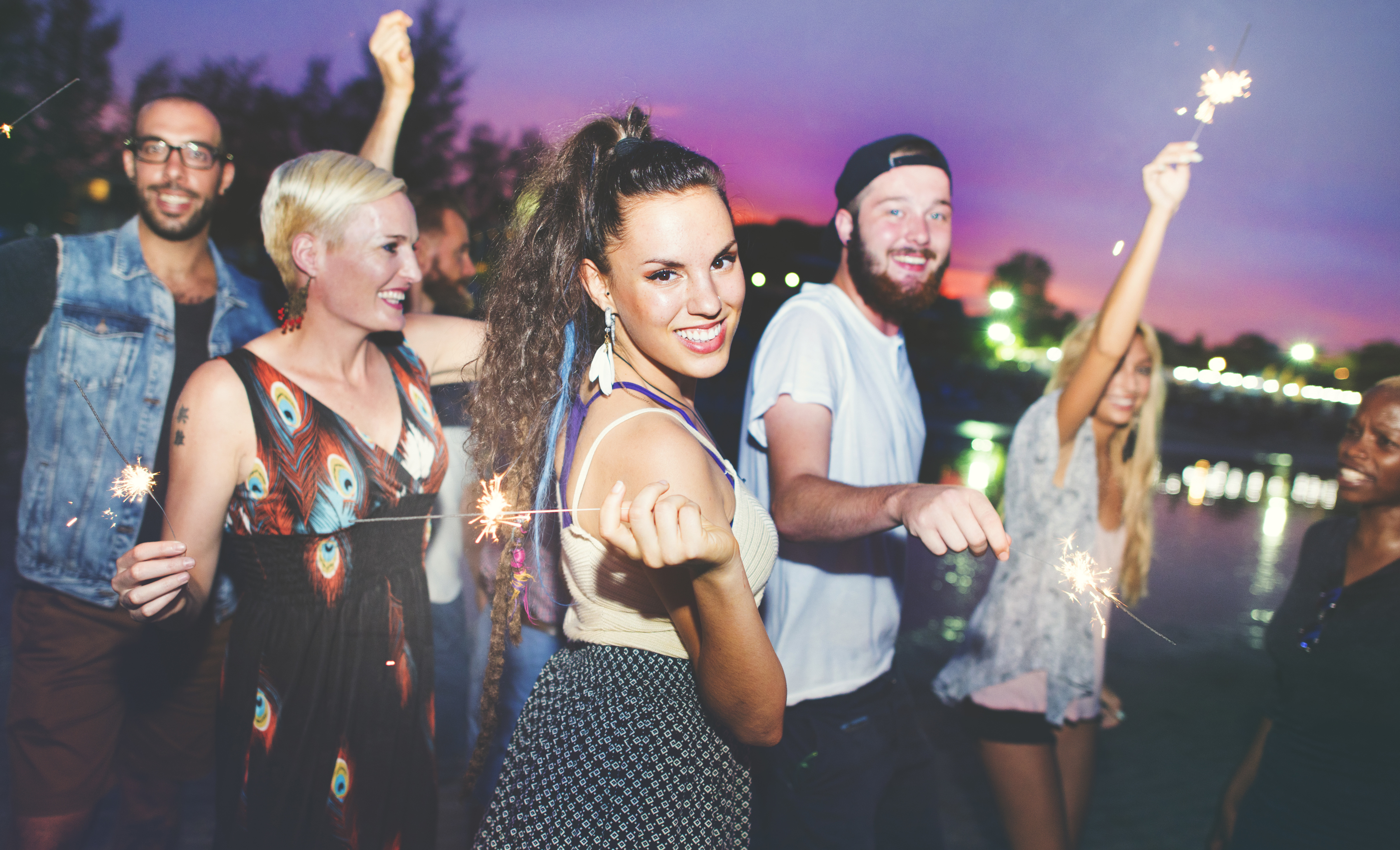 Group Of People With Sparklers