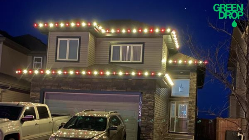 holiday lights on a house in Edmonton by Green Drop